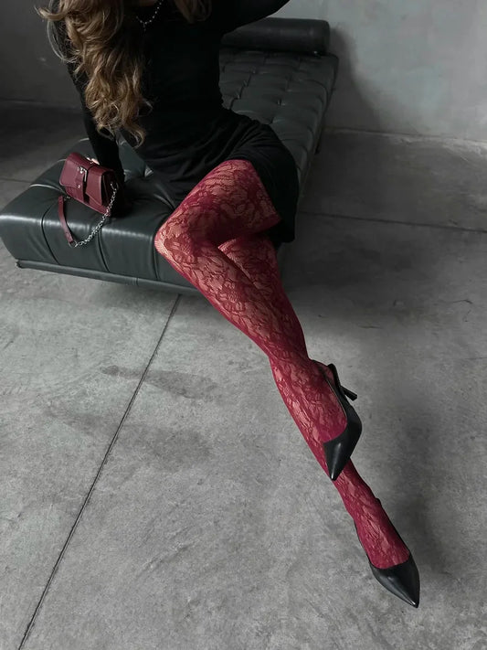 Burgundy lace tights