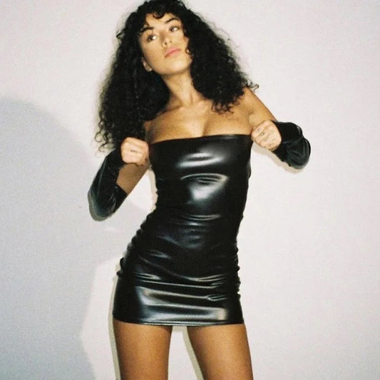 Faux leather mini dress with gloves - Mad Fiction Label
