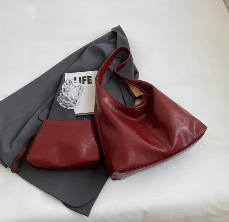 Faux leather hobo tote